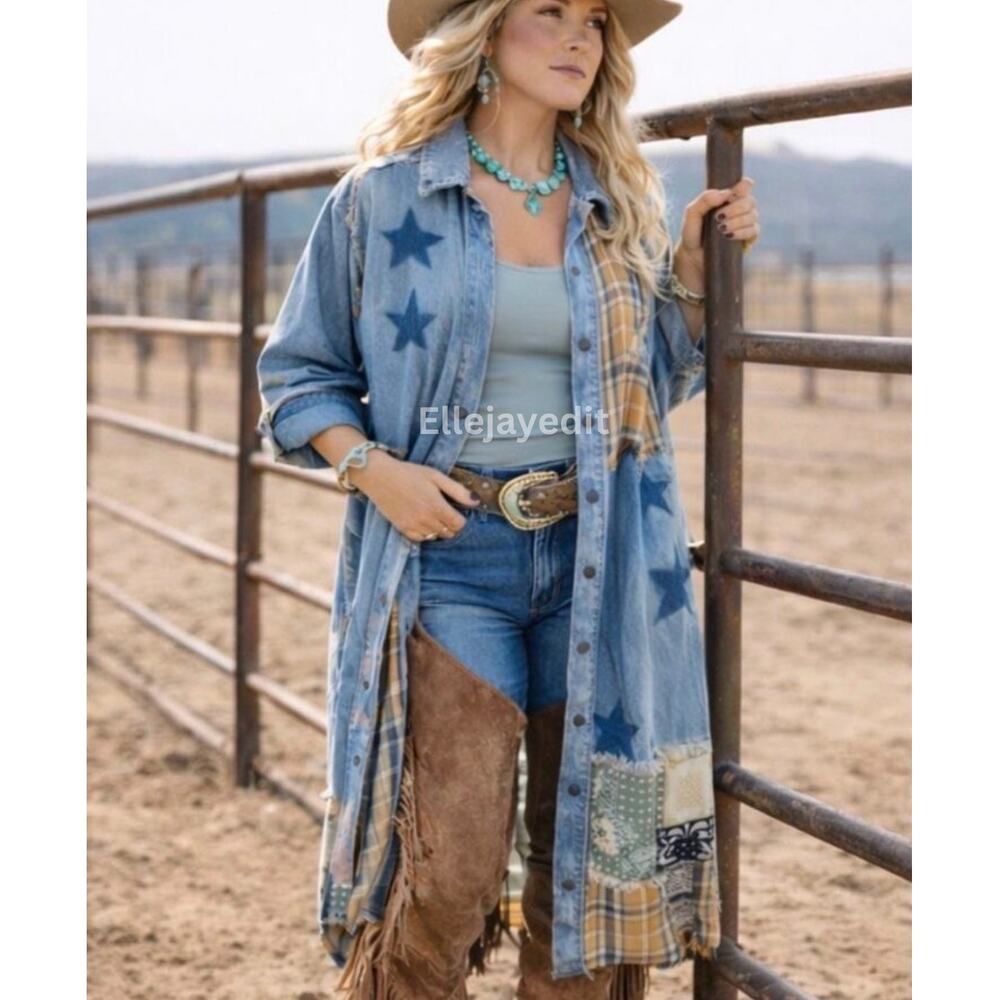 POL Monroe Patchwork Denim Duster Jacket NWT Small